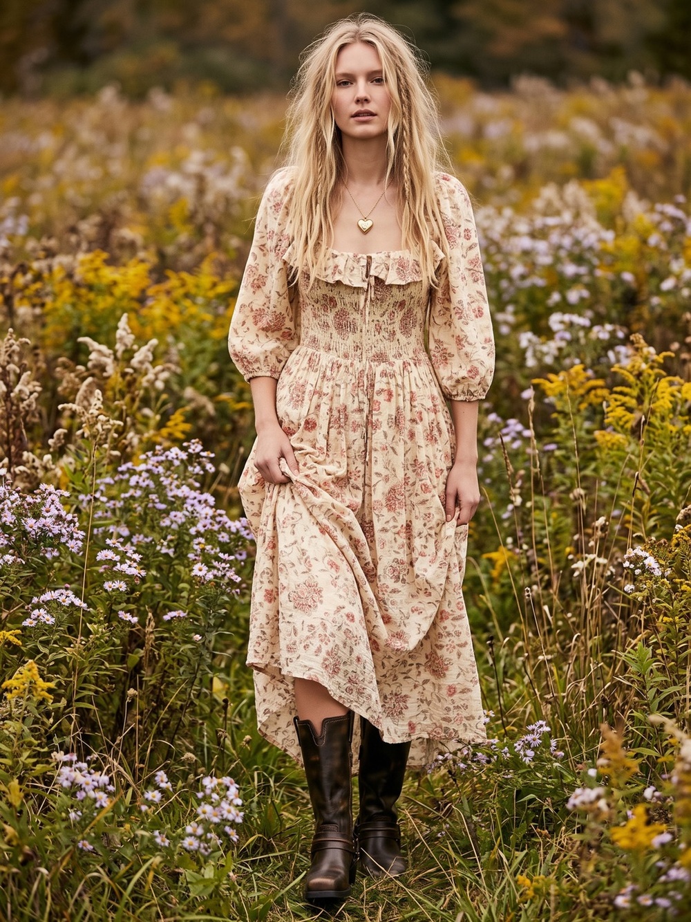 Free People Ethereal Oasis Printed Midi Dress Ivory Bohemian Cottage Size XS